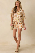 Women's Say You Will Tan Multi Tropical Print Button Up Top | 70% Rayon & 30% Linen 7