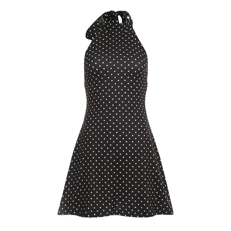 Sleeveless backless polka dot vacation dress