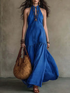 Ruffle-hem maxi dress in blue