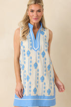 Women's Seaside Dreaming Blue Embroidered Contrast Trim Mini Shift Dress | 70% Nylon & 30% Linen 6