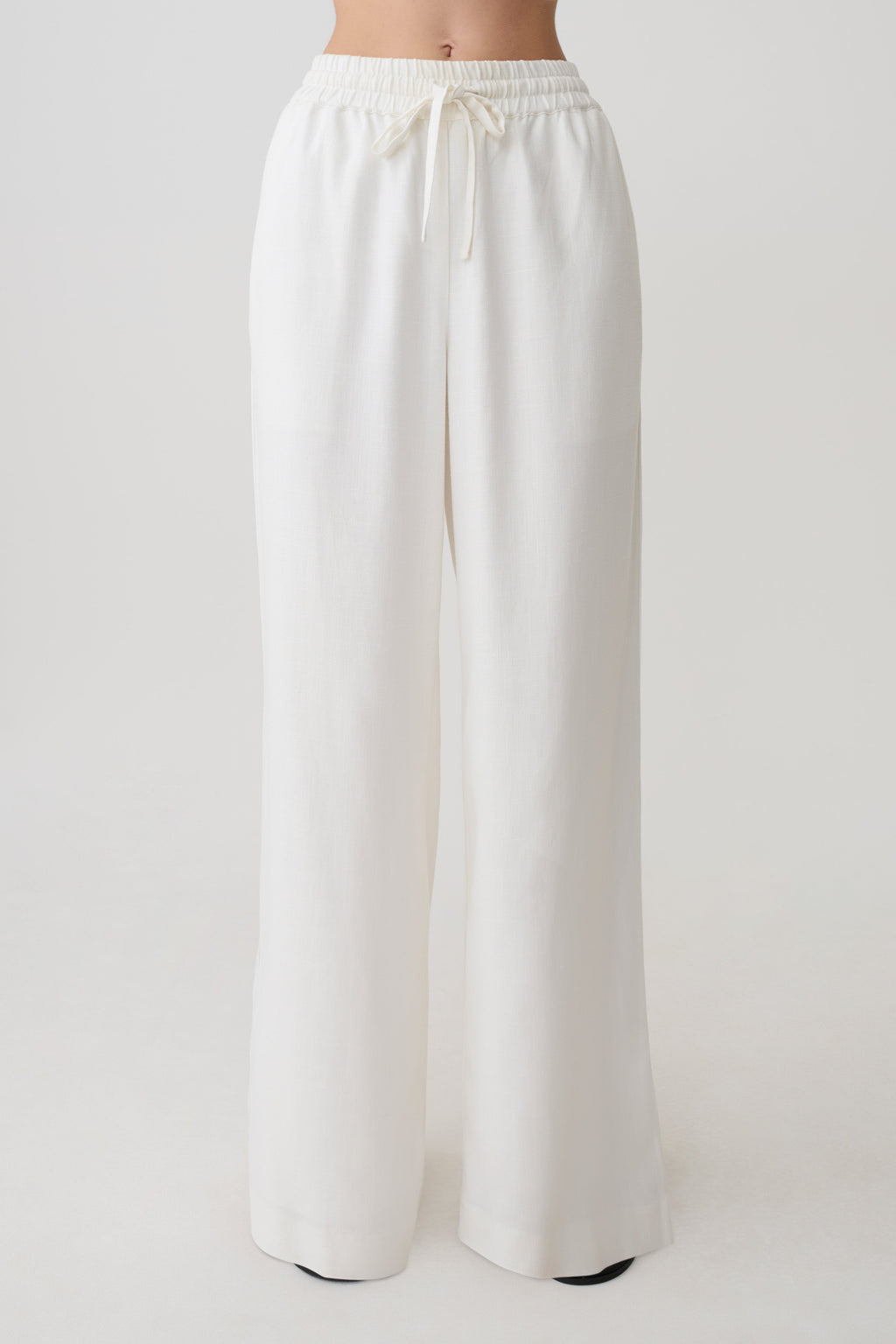 Selena – Women's Linen Pants with Adjustable Waistband – White...