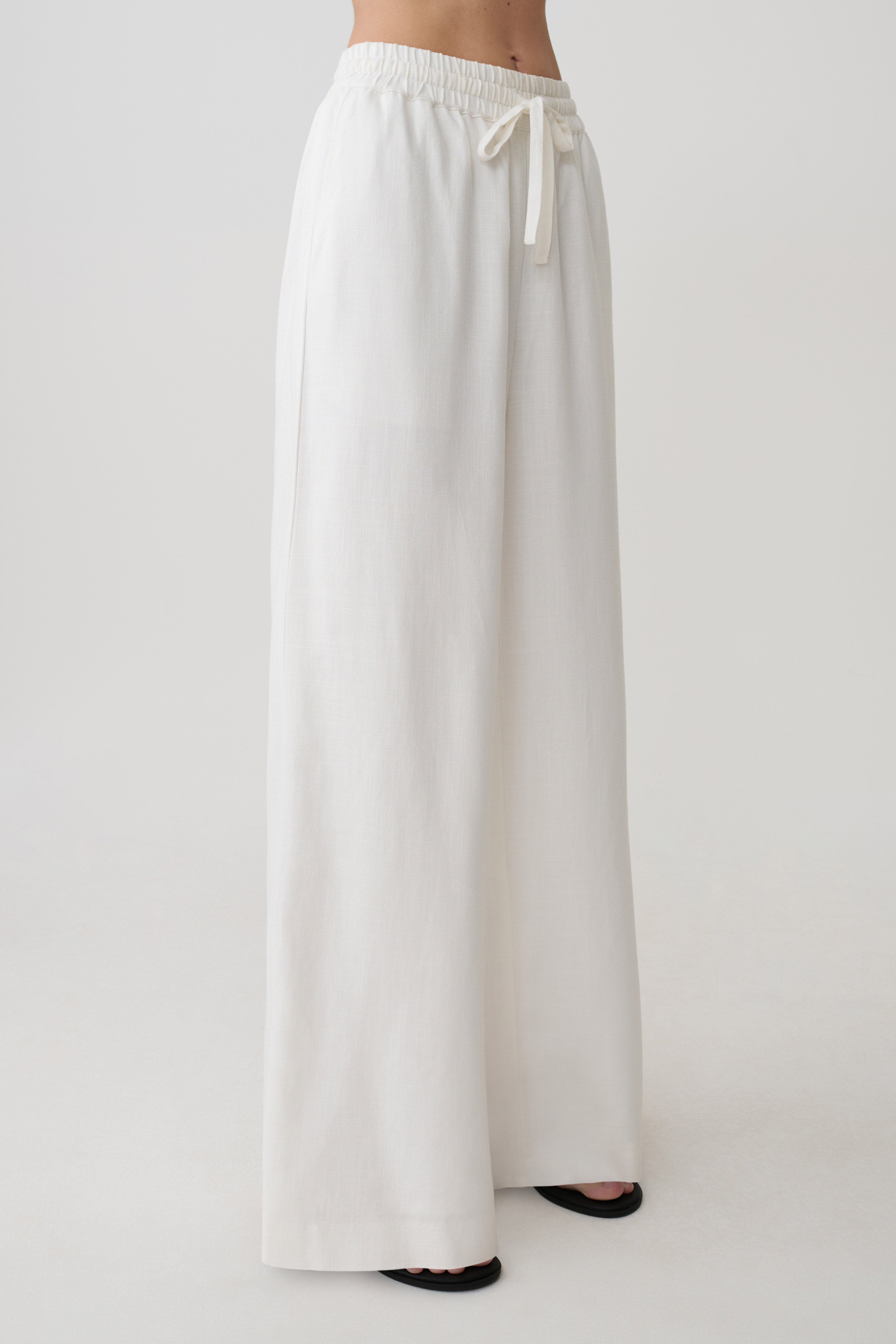 Selena – Women's Linen Pants with Adjustable Waistband – White...