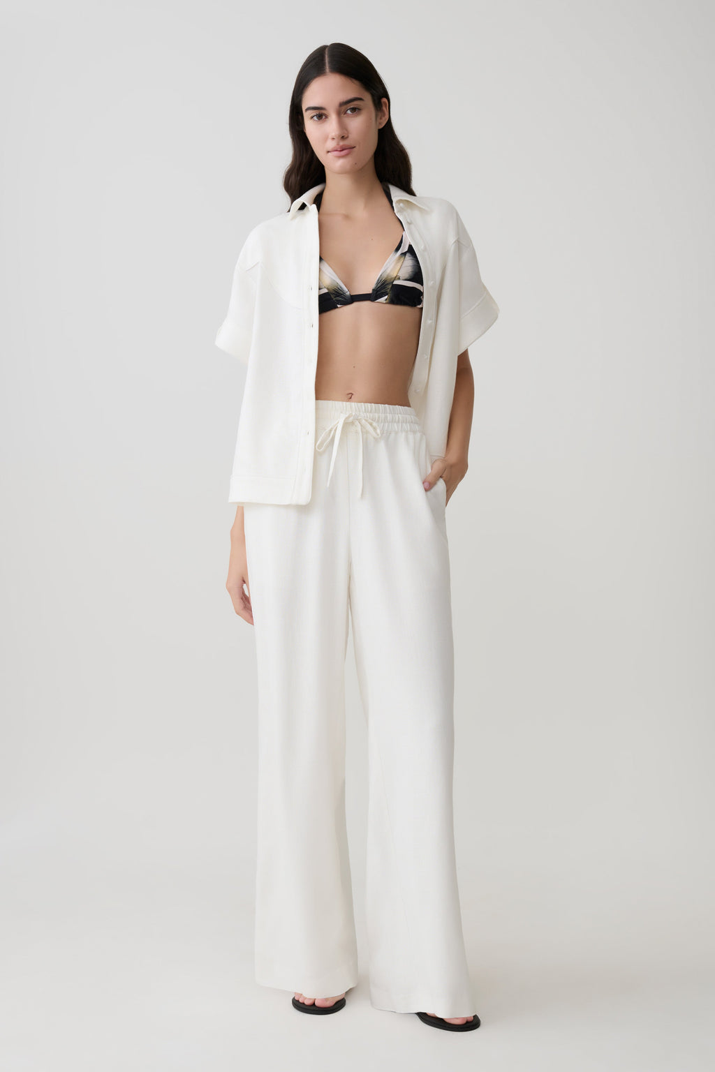 Selena – Women's Linen Pants with Adjustable Waistband – White...