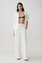 Selena – Women's Linen Pants with Adjustable Waistband – White...