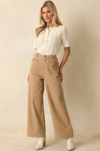 Women's Set For The Day Camel Cotton Scalloped Wide Leg Pants | 97% Cotton & 3% Spandex 2