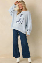 Women's Set Your Course Light Blue Knit Embroidered Sailboat Sweater | 100% Acrylic 4