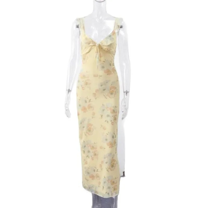 Floral Print Backless Sling Beach Dress — Sleeveless Summer Slip Dress