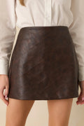 Women's Sharp Lines Sharper Wit Brown Faux Leather Diamond Quilted Mini Skirt | 100% Polyester Coating: 100% Polyurethan 0