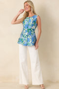 Women's She Means Blooming Business Blue Floral Jacquard Sleeveless Top | 100% Polyester 0