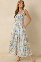 Women's Shoreline Sonata Blue Multi Palm Print Tie Strap Tiered Maxi Dress | 60% Cotton & 40% Rayon 2