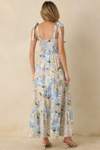 Women's Shoreline Sonata Blue Multi Palm Print Tie Strap Tiered Maxi Dress | 60% Cotton & 40% Rayon 7