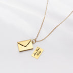 Model wearing the love letter necklace
