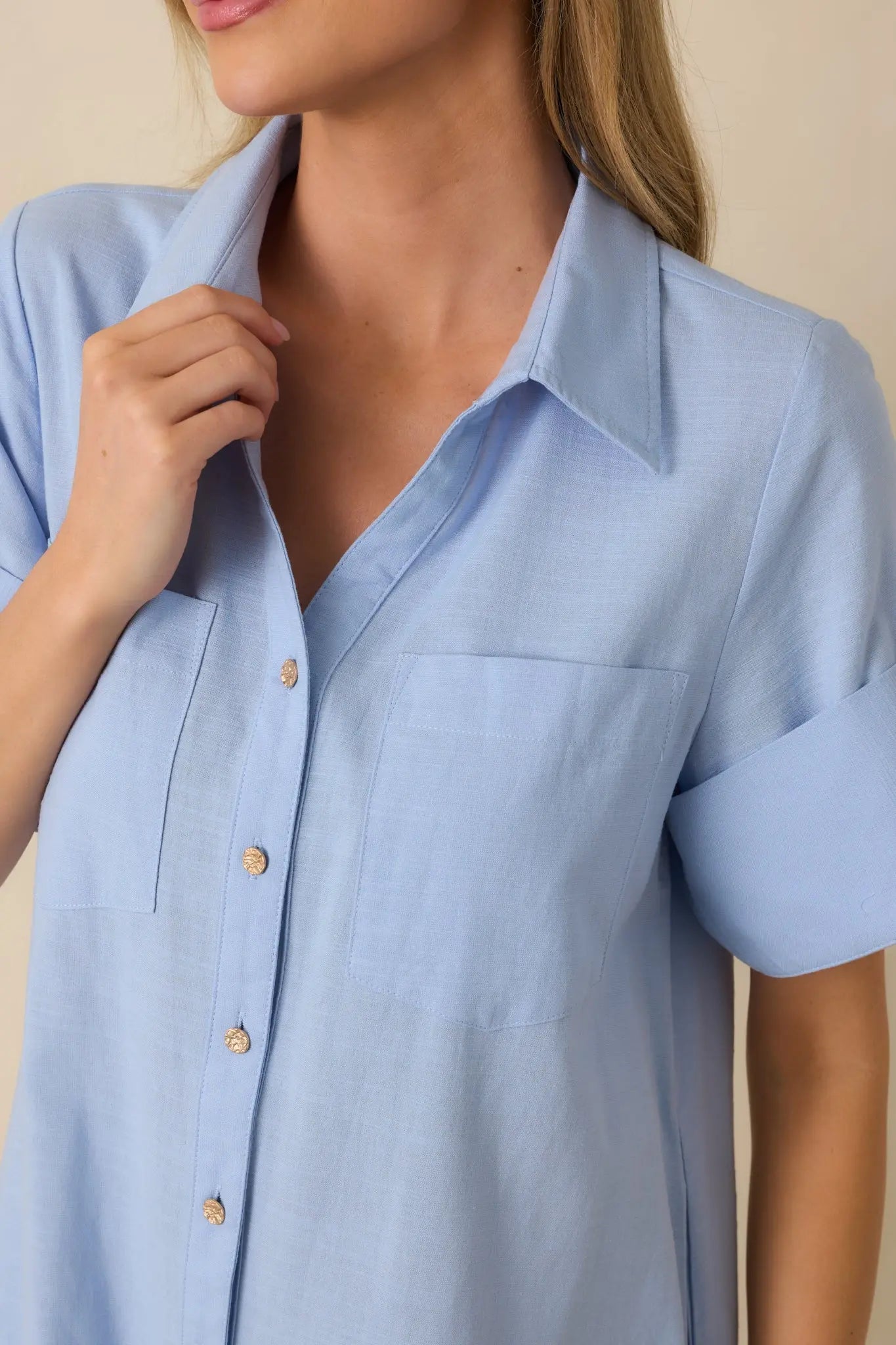 Women's Show Me the Way Light Blue Cotton Button Front Midi Shirt Dress | 100% Cotton 2