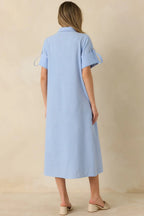 Women's Show Me the Way Light Blue Cotton Button Front Midi Shirt Dress | 100% Cotton 6