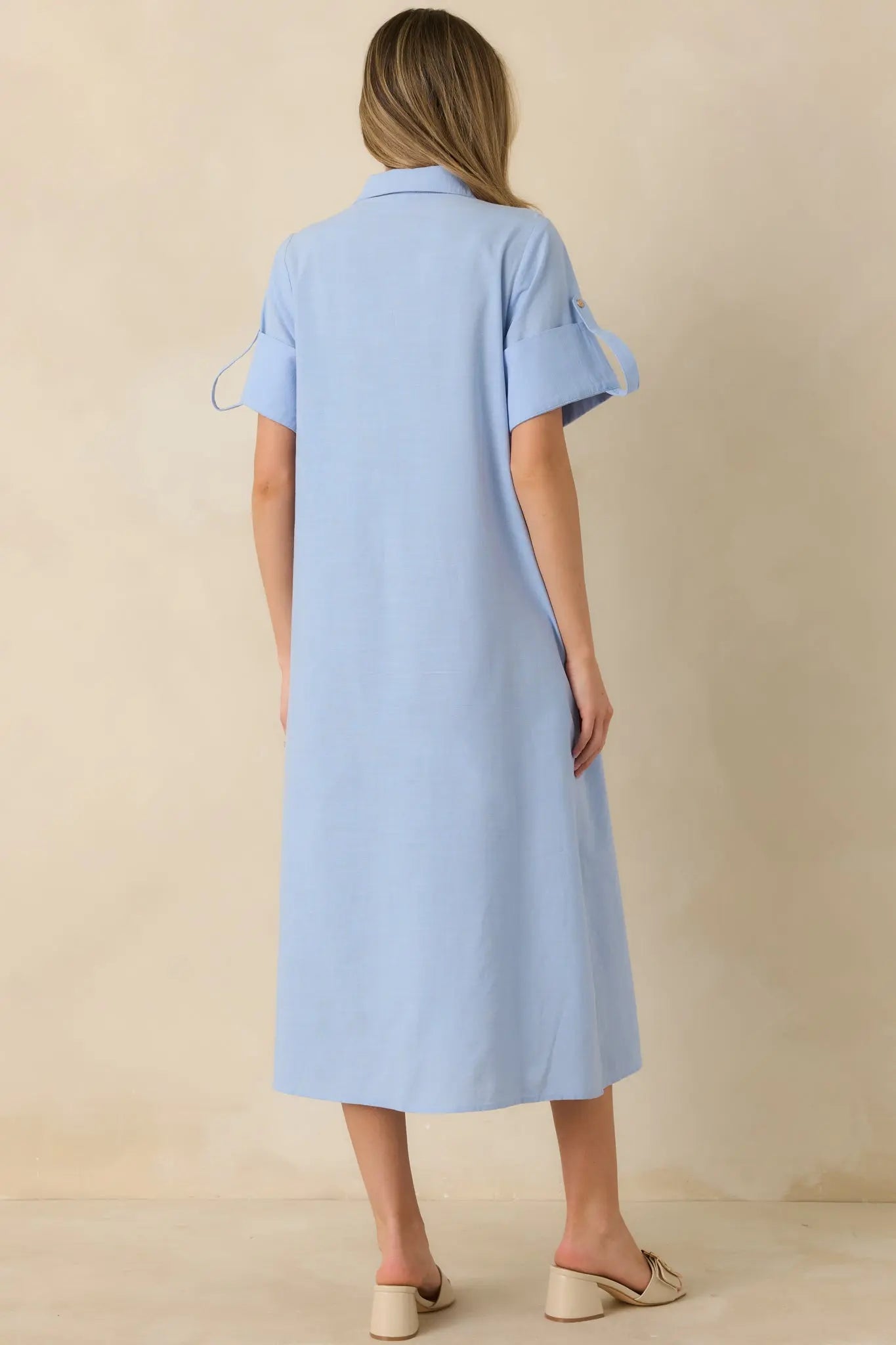 Women's Show Me the Way Light Blue Cotton Button Front Midi Shirt Dress | 100% Cotton 6
