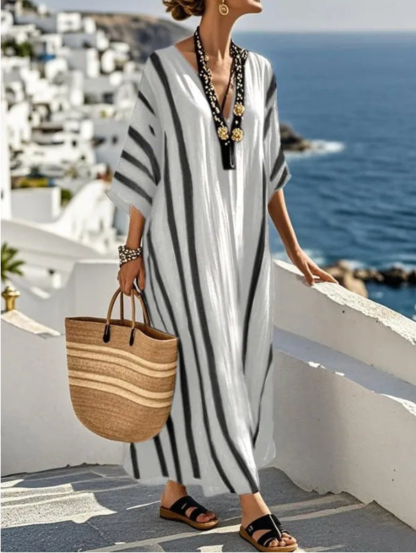 Striped Kaftan Maxi Dress — Lightweight Summer