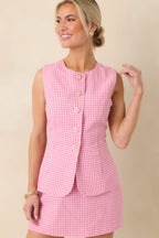 Women's Simply Joyful Pink Gingham Sleeveless Romper | 70% Cotton & 30% Polyester 0
