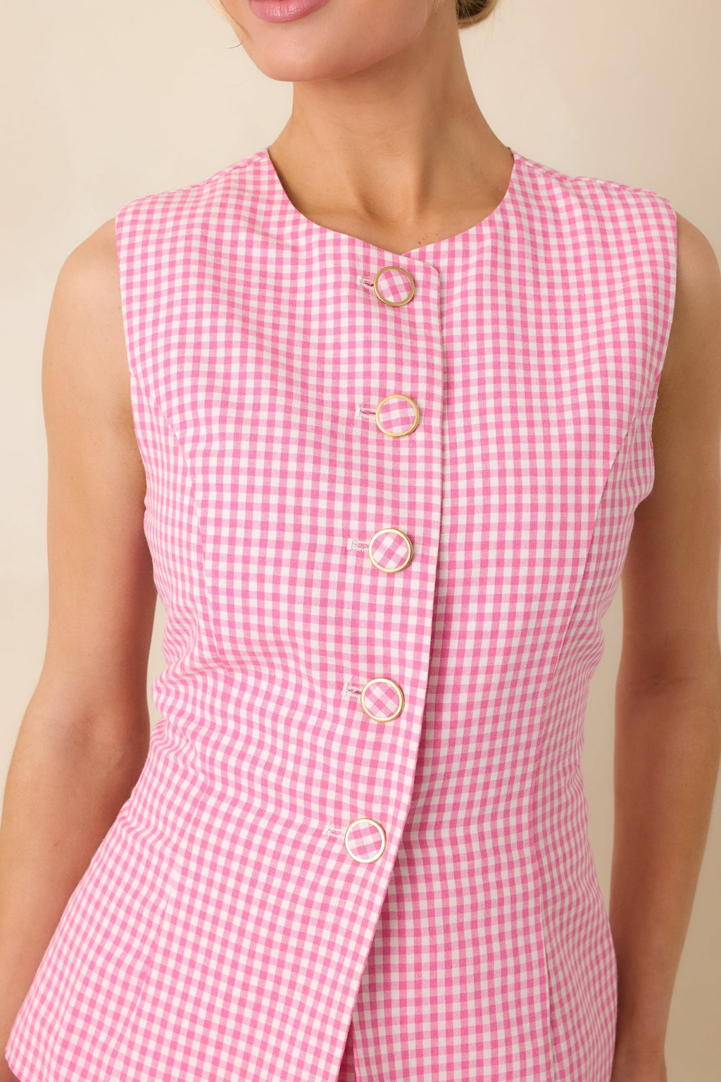 Women's Simply Joyful Pink Gingham Sleeveless Romper | 70% Cotton & 30% Polyester 1