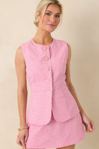 Women's Simply Joyful Pink Gingham Sleeveless Romper | 70% Cotton & 30% Polyester 5