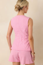 Women's Simply Joyful Pink Gingham Sleeveless Romper | 70% Cotton & 30% Polyester 7