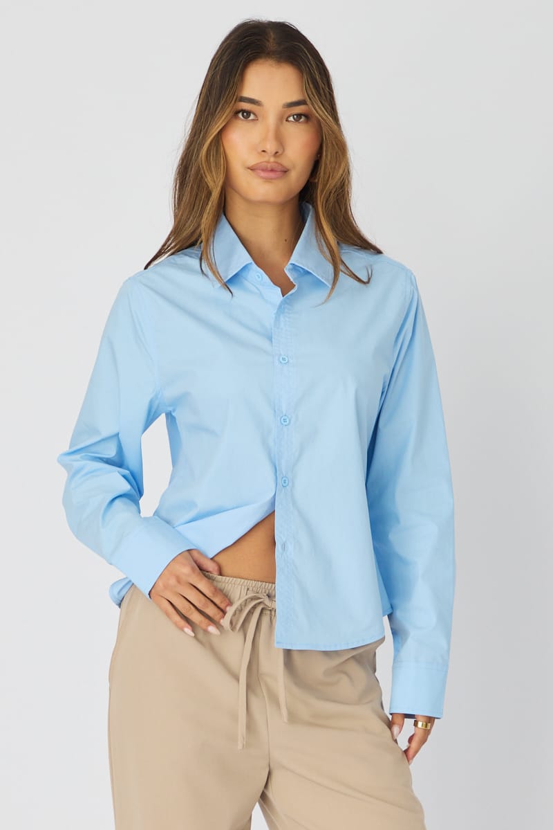 Smart Fit | Men's Shirt with Collared Neck & Long Sleeves | Versatile Blue Cotton Essential