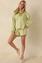Women's Smooth Strides Matcha Green Stripe Drawstring Lounge Shorts | 50% Polyester 3
