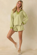 Women's Smooth Strides Matcha Green Stripe Long Sleeve V-Neck Lounge Top | 50% Polyester 0
