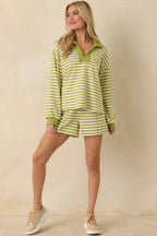 Women's Smooth Strides Matcha Green Stripe Long Sleeve V-Neck Lounge Top | 50% Polyester 3