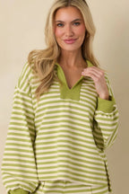 Women's Smooth Strides Matcha Green Stripe Long Sleeve V-Neck Lounge Top | 50% Polyester 5
