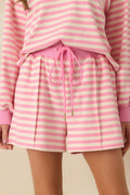 Women's Smooth Strides Peony Pink Stripe Drawstring Lounge Shorts | 50% Polyester 0