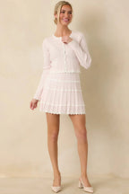 Women's Soft Echoes White Stripe Pointelle Knit Button Up Cardigan | 50% Viscose 0