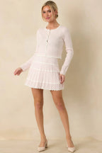 Women's Soft Echoes White Stripe Pointelle Knit Button Up Cardigan | 50% Viscose 3