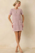Women's Soft Kisses Dusty Pink Short Sleeve Tweed Mini Dress | 57% Polyester 0