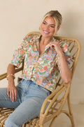 Women's Somebody to Love Ivory Multi Floral Paisley Cotton Puff Sleeve Blouse | 100% Cotton 0