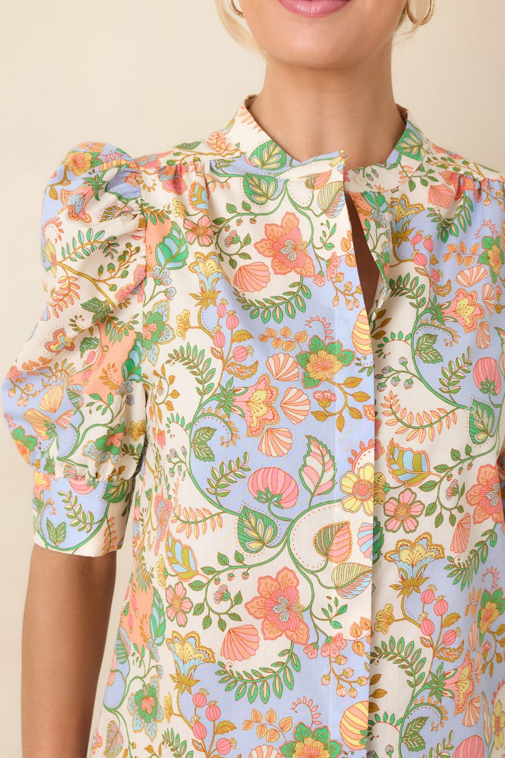Women's Somebody to Love Ivory Multi Floral Paisley Cotton Puff Sleeve Blouse | 100% Cotton 2