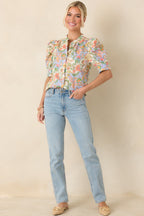 Women's Somebody to Love Ivory Multi Floral Paisley Cotton Puff Sleeve Blouse | 100% Cotton 3