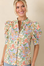 Women's Somebody to Love Ivory Multi Floral Paisley Cotton Puff Sleeve Blouse | 100% Cotton 5