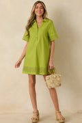 Women's Something About You Avocado Green Cotton Blend Cut Out Detail Mini Shirt Dress | 50% Cotton 0