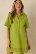 Women's Something About You Avocado Green Cotton Blend Cut Out Detail Mini Shirt Dress | 50% Cotton 1