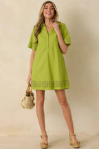 Women's Something About You Avocado Green Cotton Blend Cut Out Detail Mini Shirt Dress | 50% Cotton 4