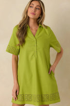 Women's Something About You Avocado Green Cotton Blend Cut Out Detail Mini Shirt Dress | 50% Cotton 5