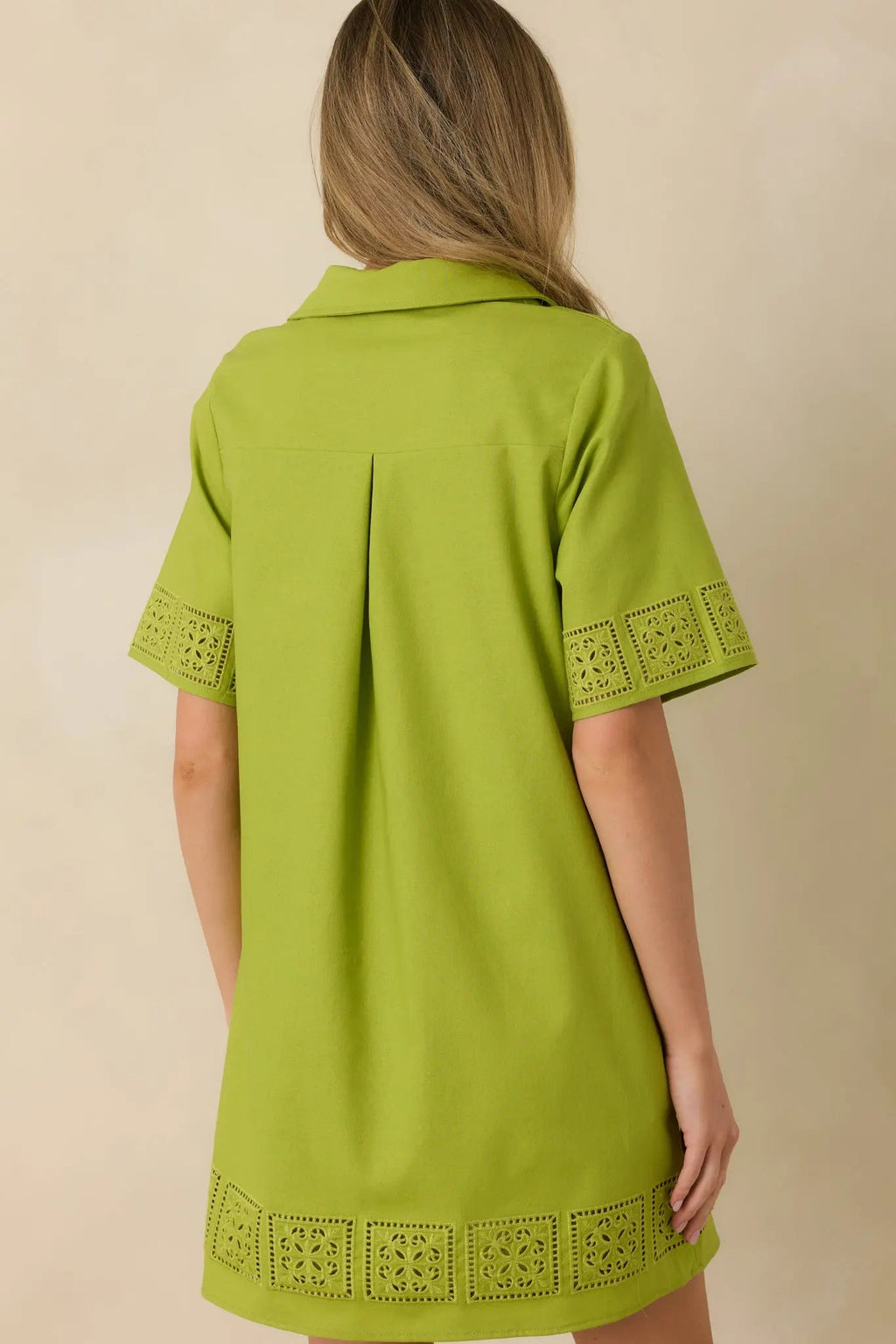 Women's Something About You Avocado Green Cotton Blend Cut Out Detail Mini Shirt Dress | 50% Cotton 6
