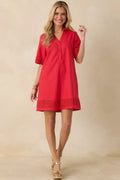 Women's Something About You Red Cotton Blend Cut Out Detail Mini Shirt Dress | 50% Cotton 0