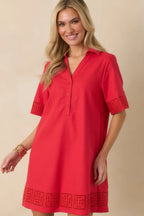 Women's Something About You Red Cotton Blend Cut Out Detail Mini Shirt Dress | 50% Cotton 1