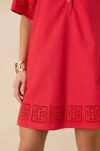 Women's Something About You Red Cotton Blend Cut Out Detail Mini Shirt Dress | 50% Cotton 3
