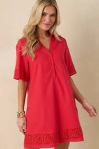 Women's Something About You Red Cotton Blend Cut Out Detail Mini Shirt Dress | 50% Cotton 5