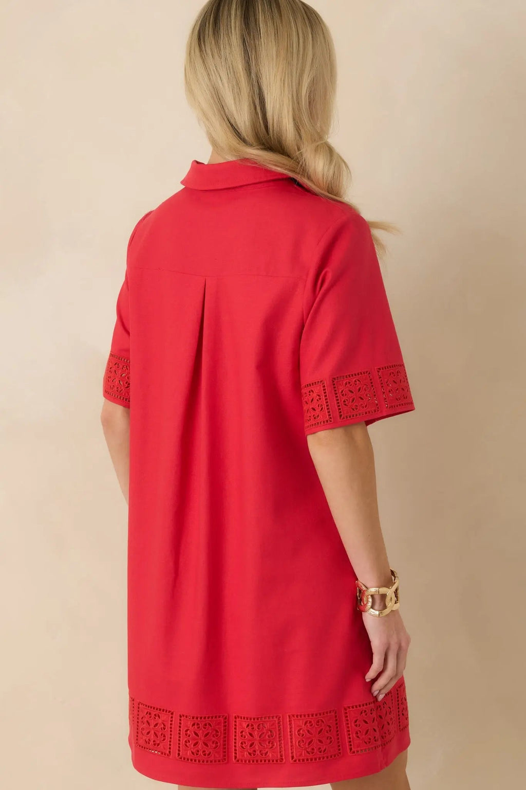 Women's Something About You Red Cotton Blend Cut Out Detail Mini Shirt Dress | 50% Cotton 7