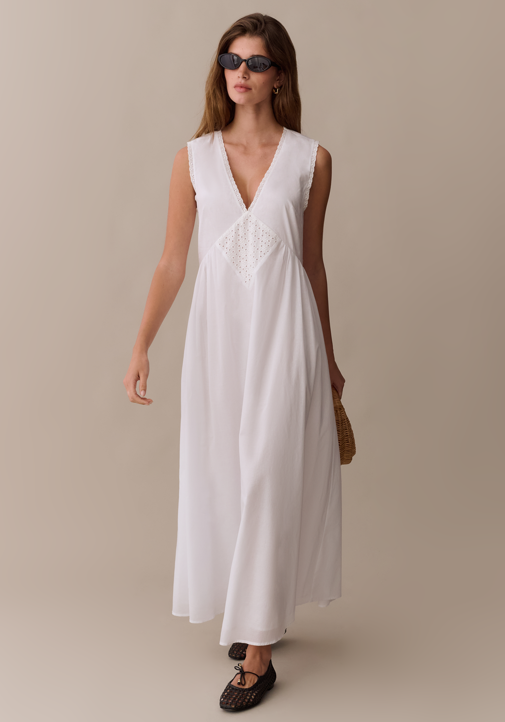 Sonnet Collection | Cotton Dress with Eyelet Embroidery | Breezy A-Line Style for Warm Weather Comfort