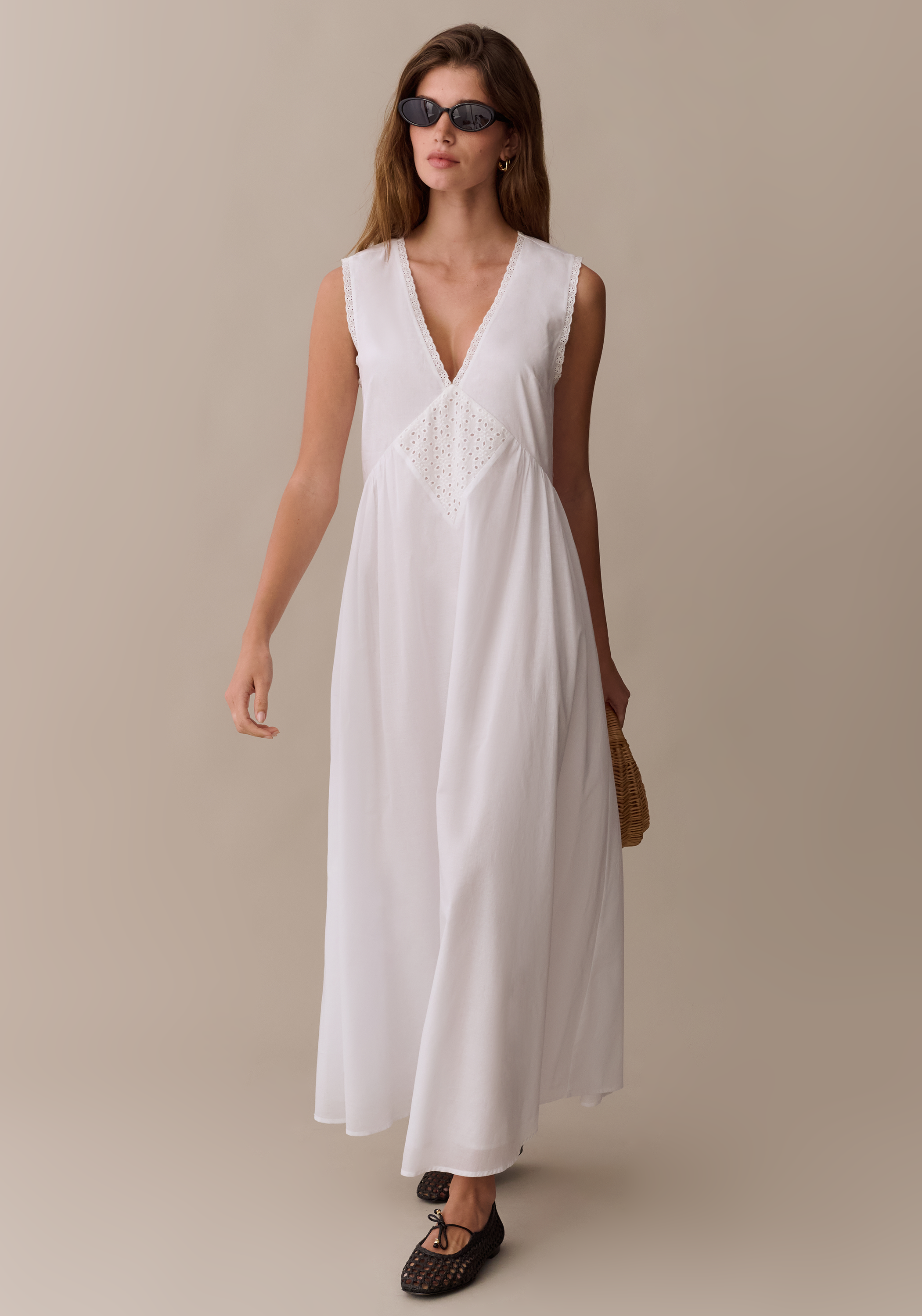 Sonnet Collection | Cotton Dress with Eyelet Embroidery | Breezy A-Line Style for Warm Weather Comfort