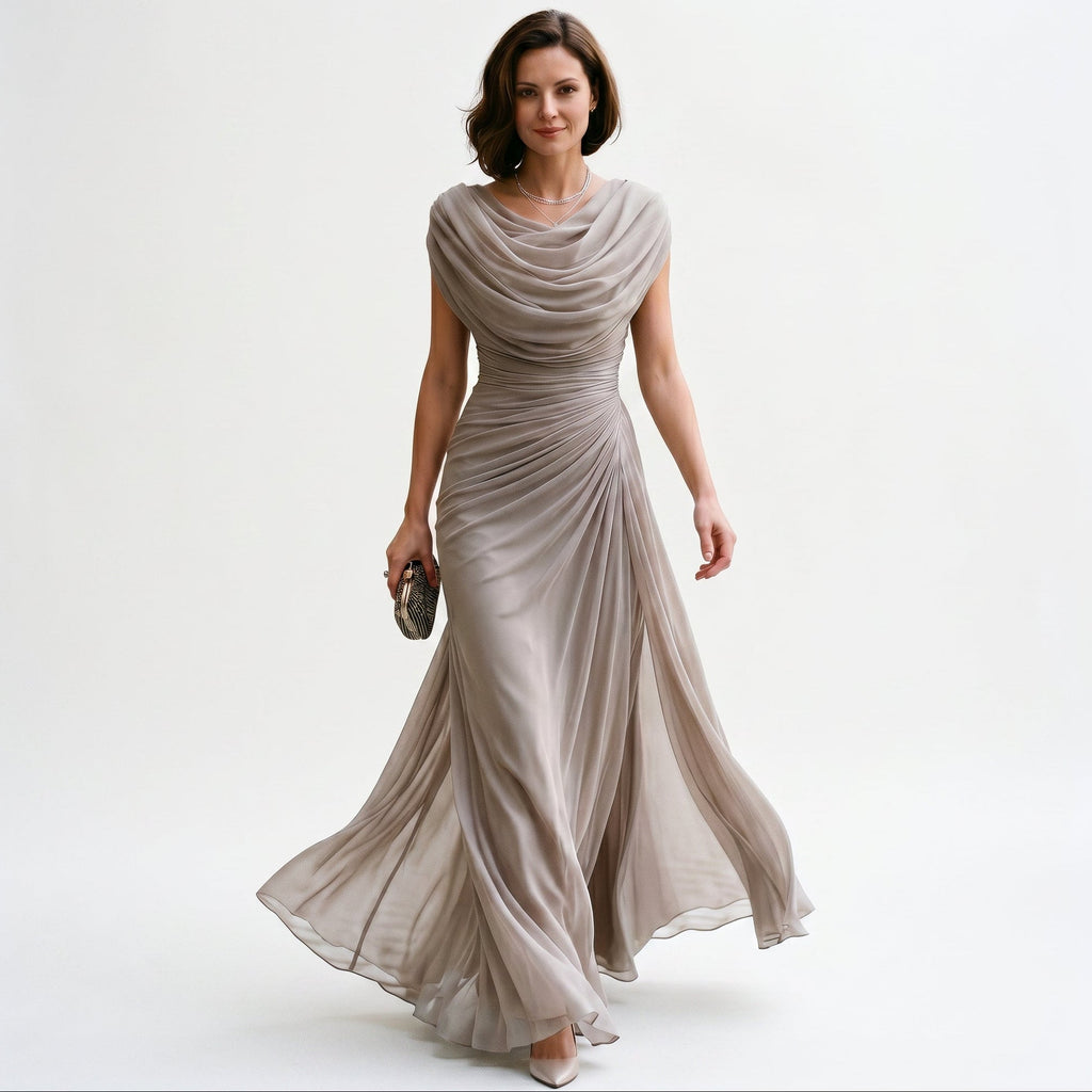 Draped Cowl-Neck Maxi Dress — Elegant